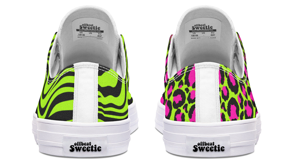 Neon Leopard x Neon Zebra Green Mismatch Low Tops