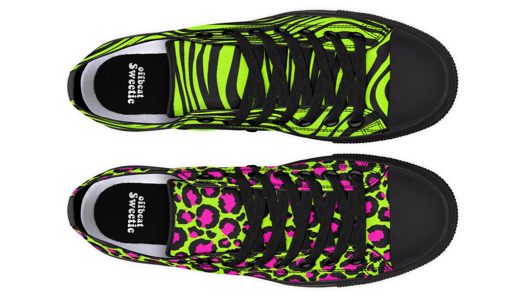 Neon Leopard x Neon Zebra Green Mismatch Low Tops