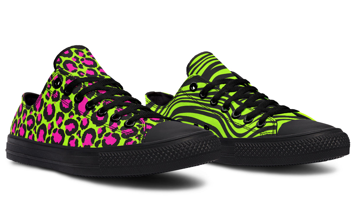 Neon Leopard x Neon Zebra Green Mismatch Low Tops (Wide)