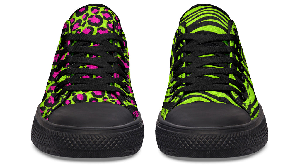 Neon Leopard x Neon Zebra Green Mismatch Low Tops (Wide)