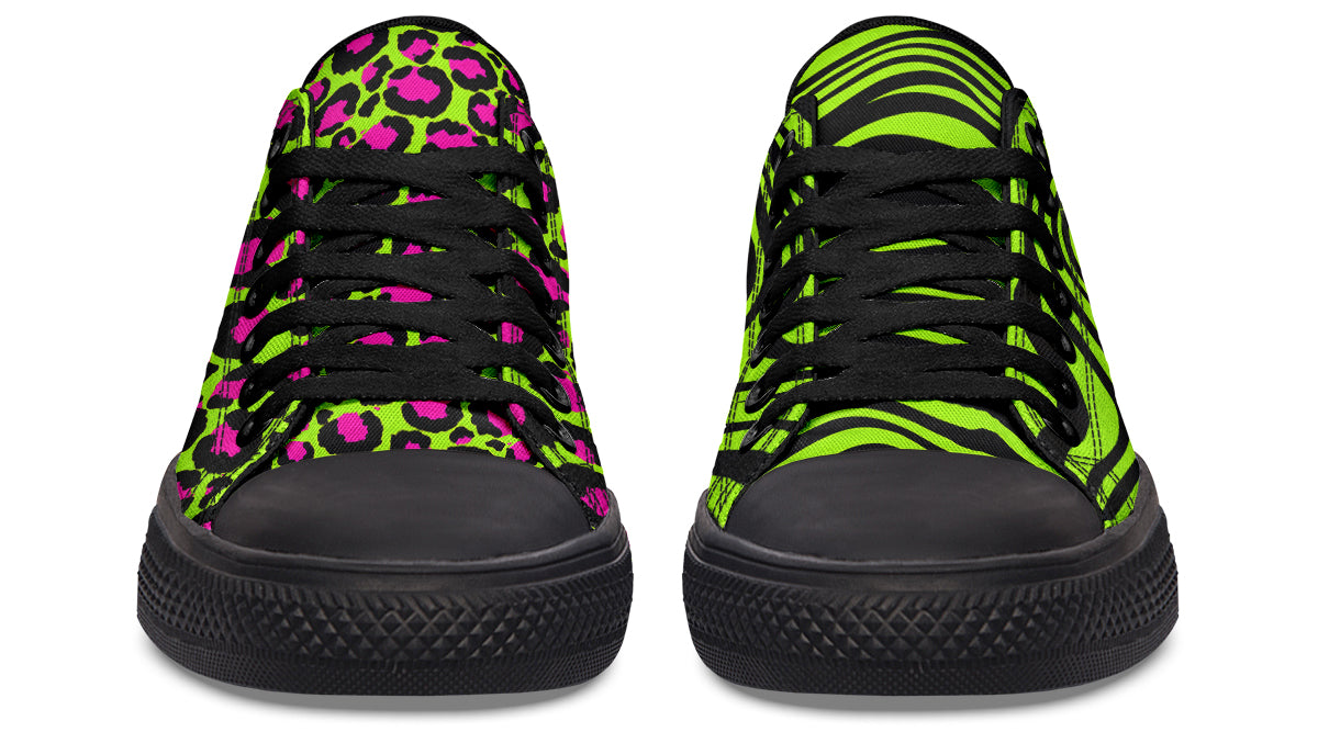 Neon Leopard x Neon Zebra Green Mismatch Low Tops (Wide)