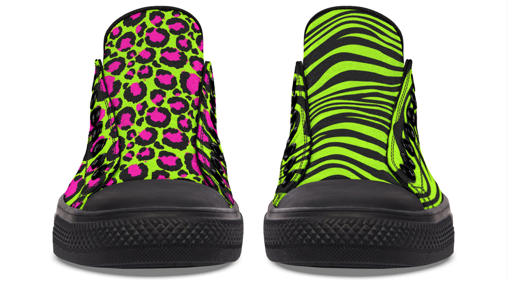 Neon Leopard x Neon Zebra Green Mismatch Low Tops (Wide)