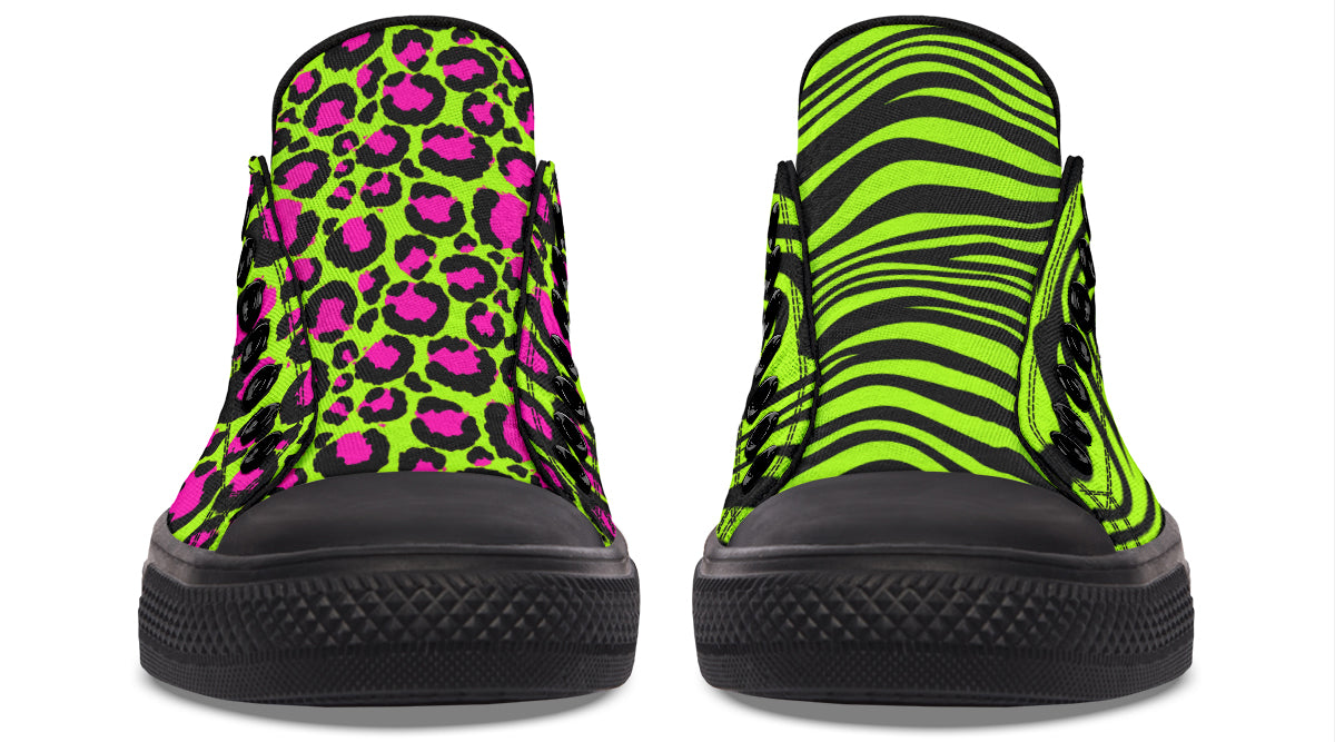 Neon Leopard x Neon Zebra Green Mismatch Low Tops (Wide)