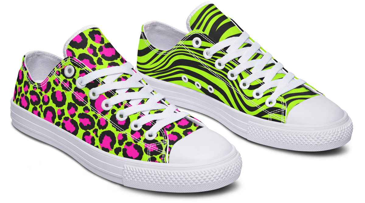 Neon Leopard x Neon Zebra Green Mismatch Low Tops (Wide)