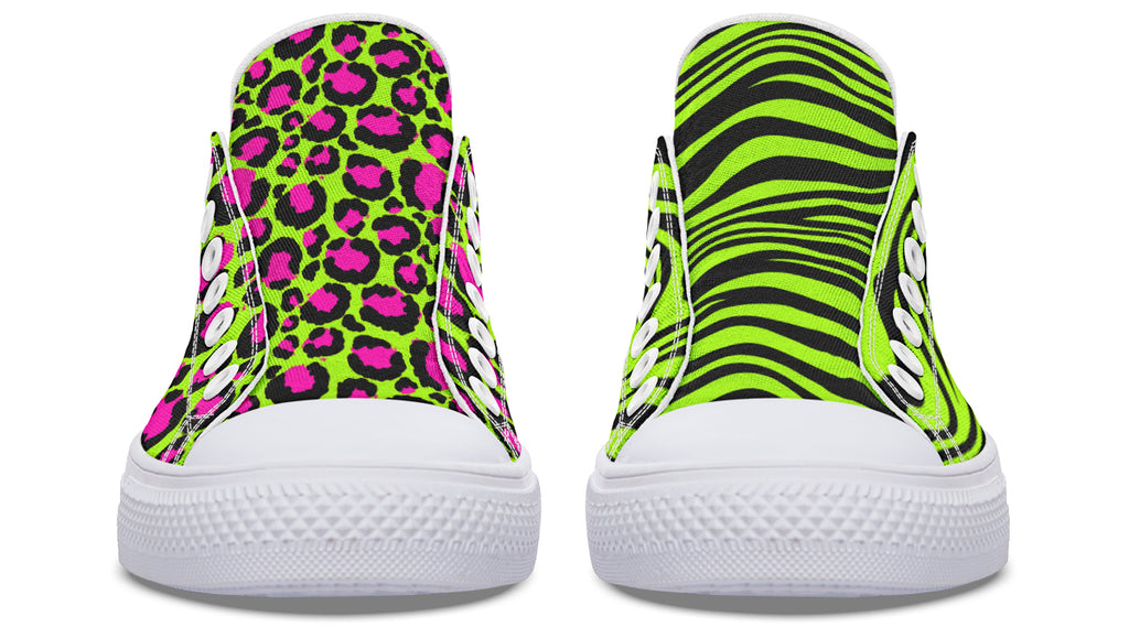Neon Leopard x Neon Zebra Green Mismatch Low Tops (Wide)