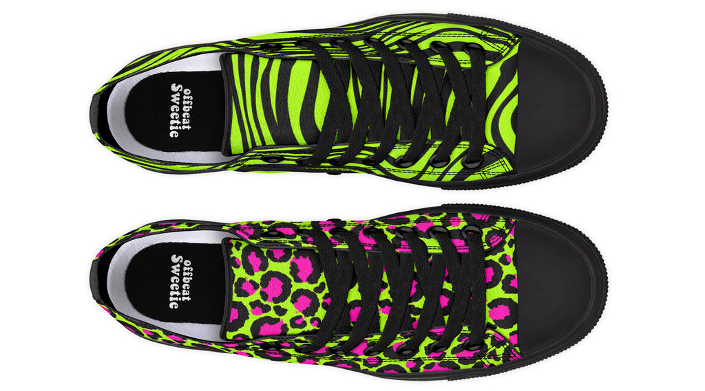 Neon Leopard x Neon Zebra Green Mismatch Low Tops (Wide)