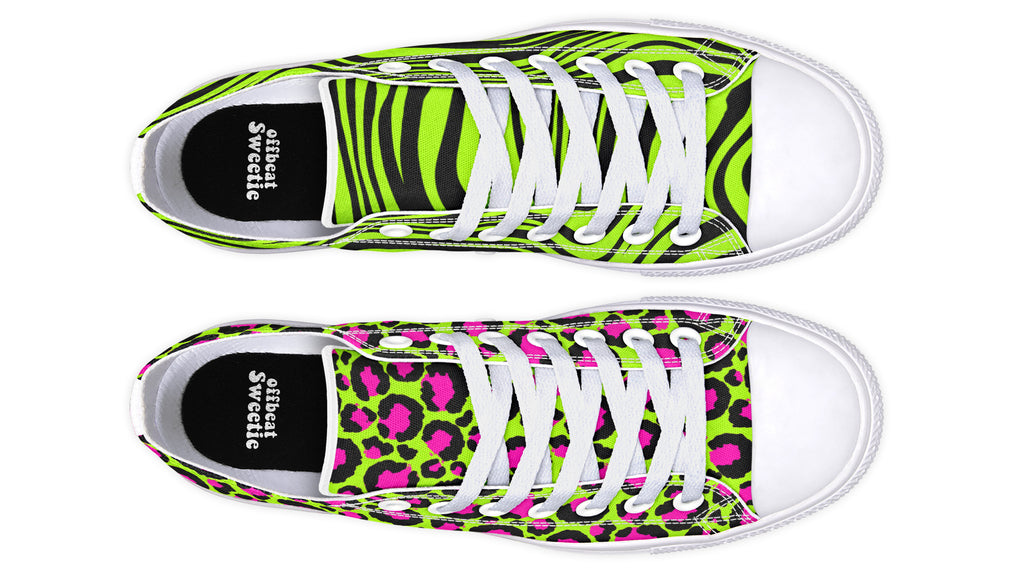 Neon Leopard x Neon Zebra Green Mismatch Low Tops (Wide)