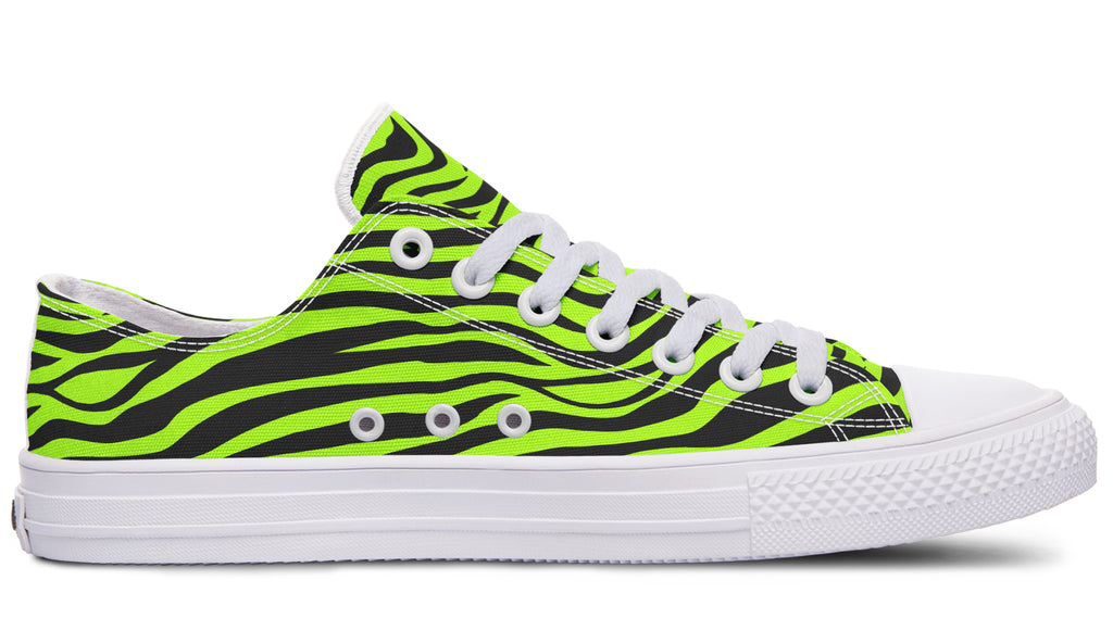 Neon Zebra Green Low Tops (Wide)