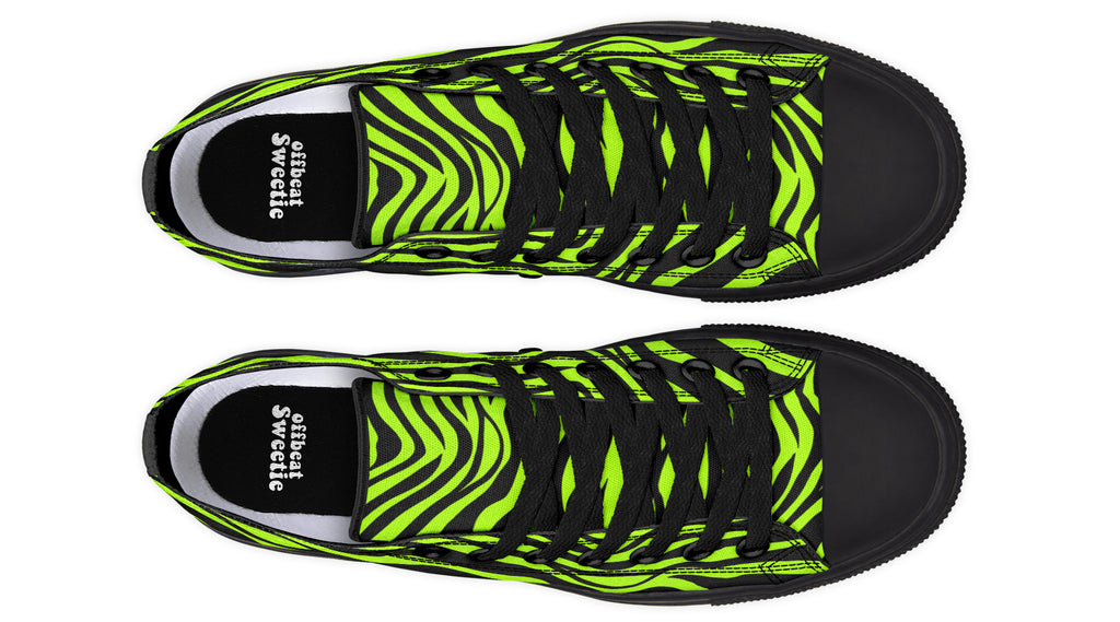 Neon Zebra Green Low Tops (Wide)