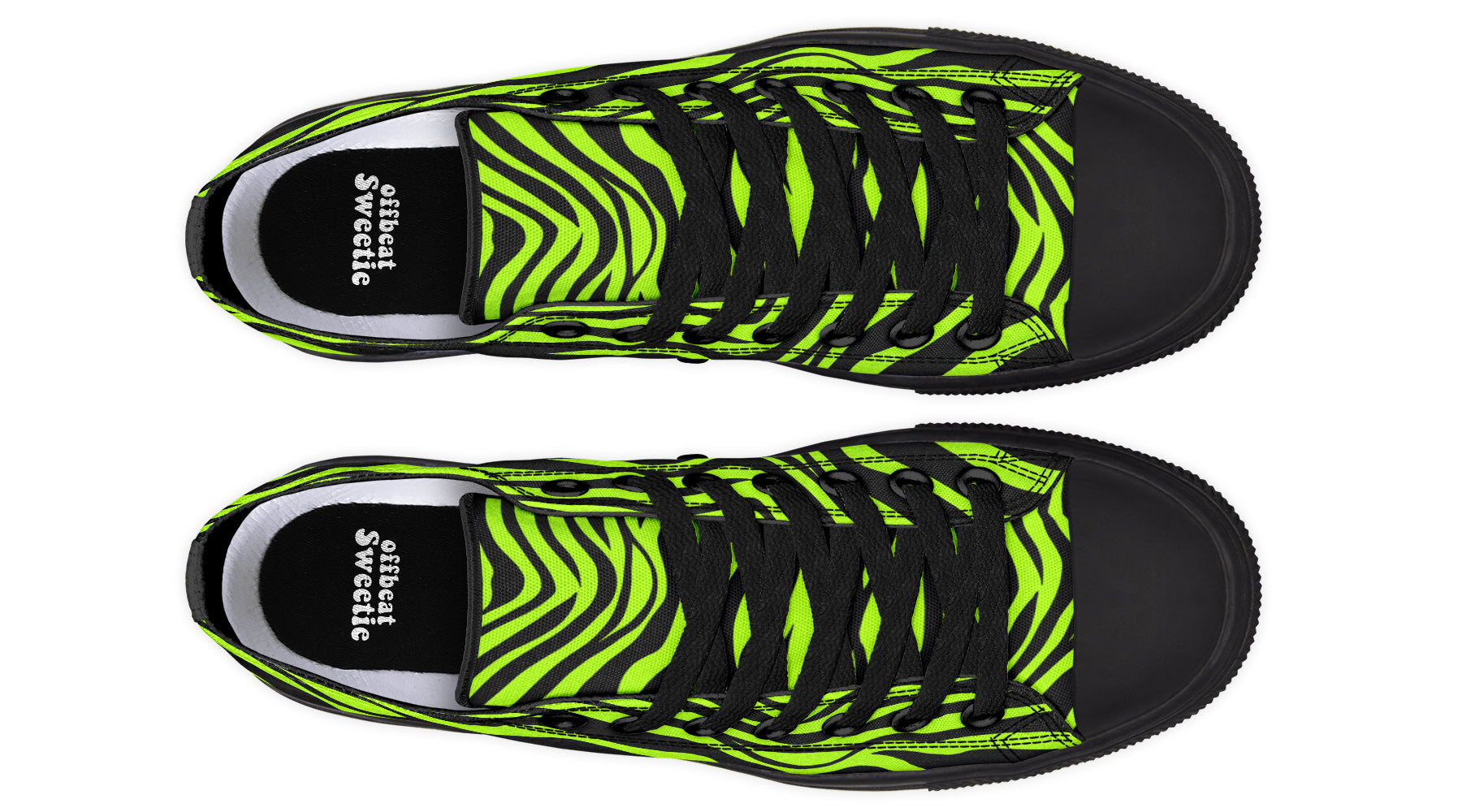 Neon Zebra Green Low Tops (Wide)