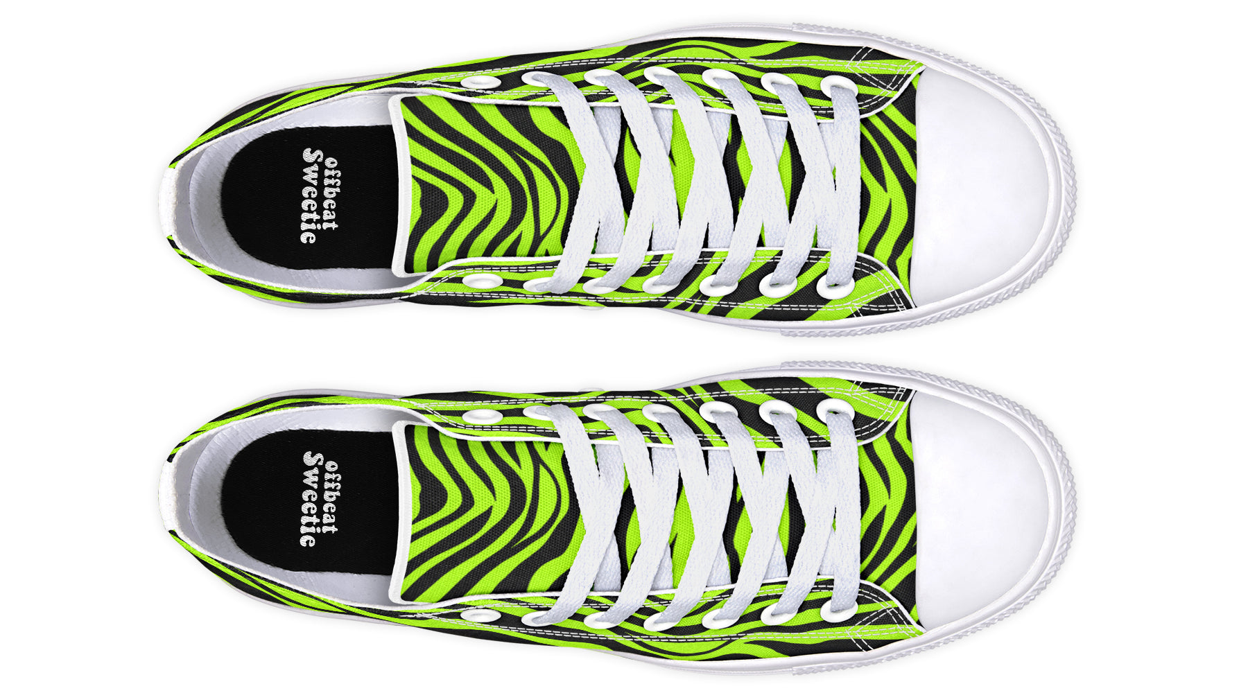 Neon Zebra Green Low Tops (Wide)