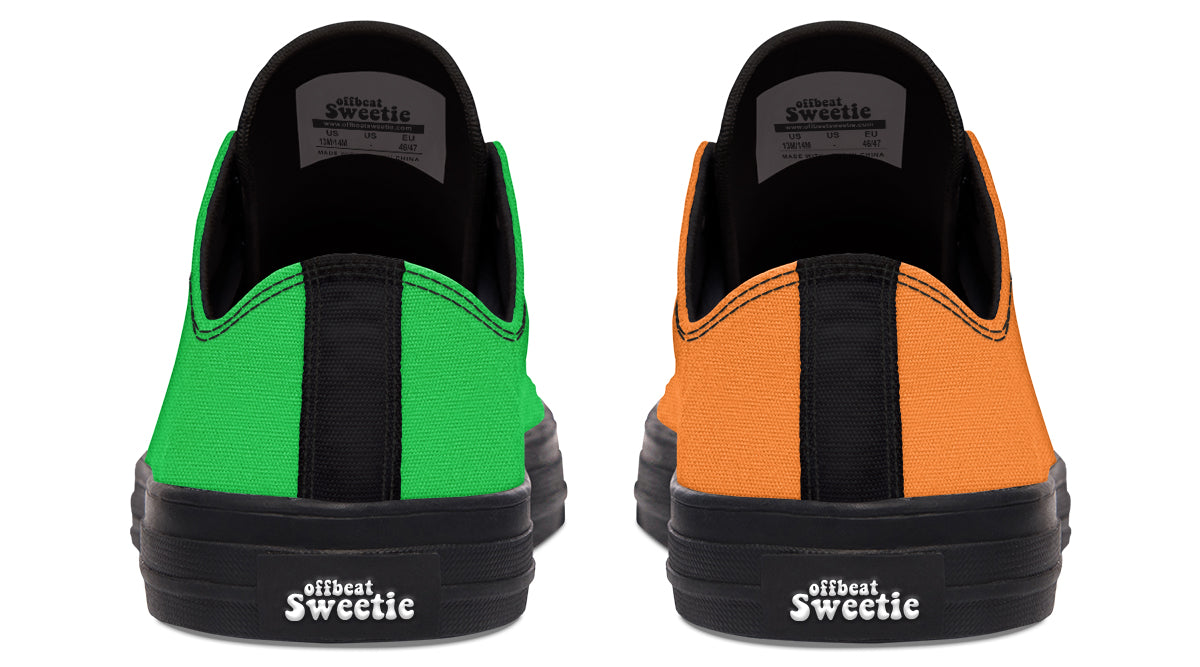 Orange and Green Mismatch Low Tops - Offbeat Sweetie