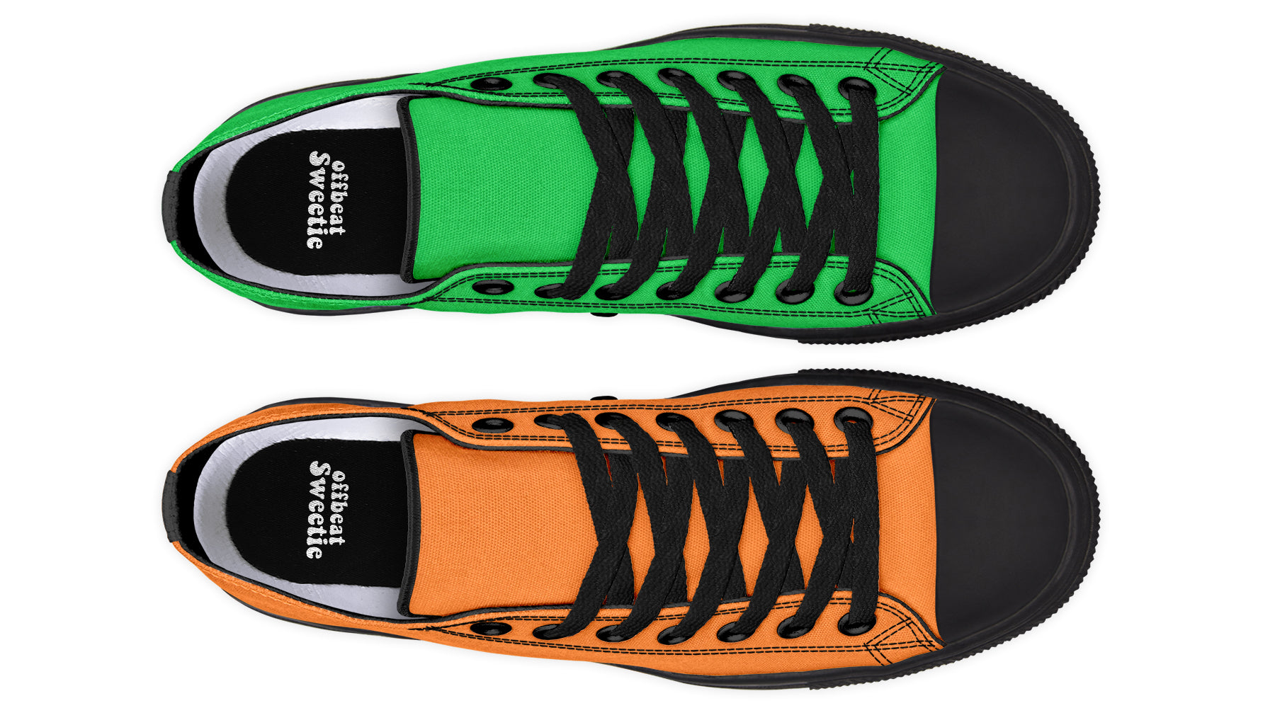 Orange and Green Mismatch Low Tops - Offbeat Sweetie