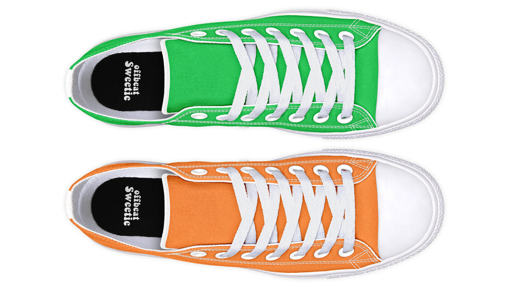 Orange and Green Mismatch Low Tops - Offbeat Sweetie