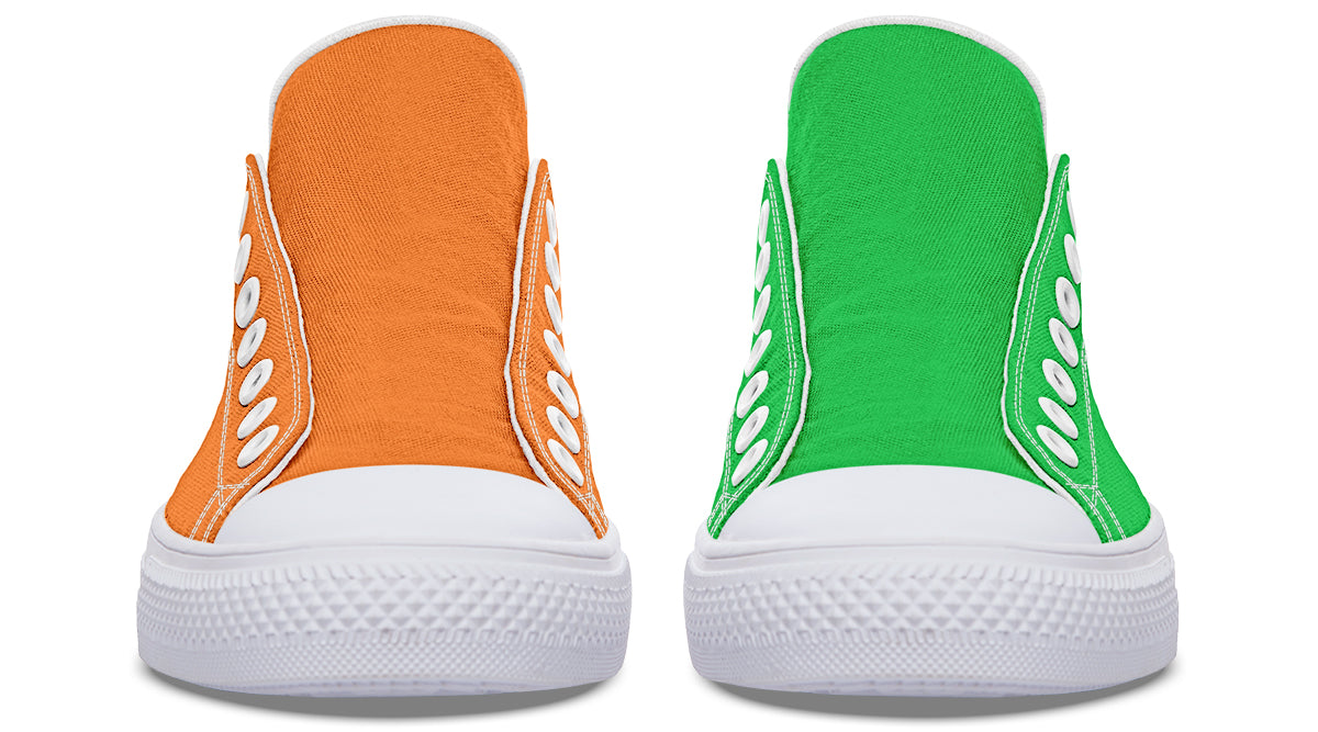 Orange and Green Mismatch Low Tops (Wide)