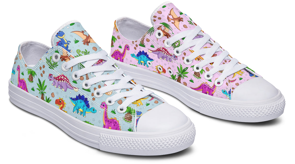 Pink And Blue Mismatched Baby Dinos Low Tops (Wide)