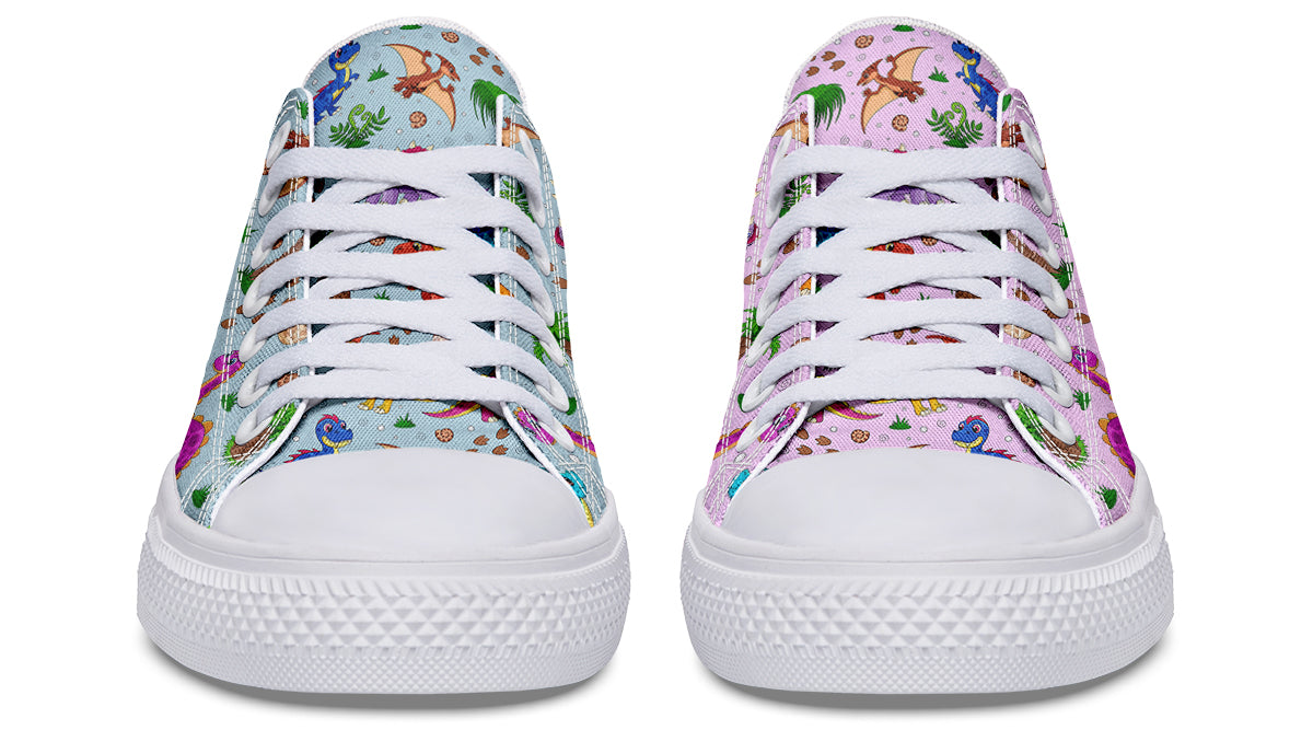 Pink And Blue Mismatched Baby Dinos Low Tops (Wide)