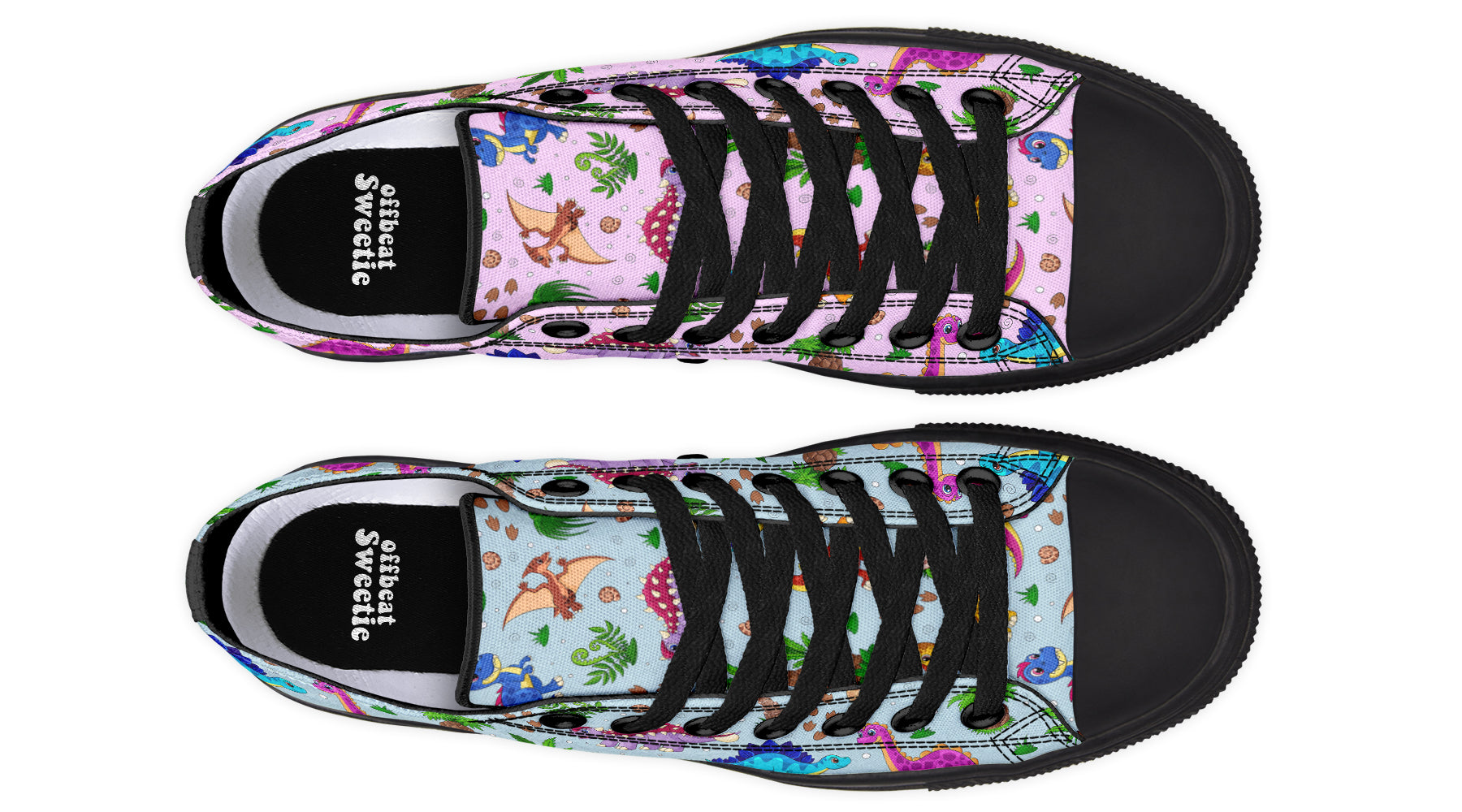 Pink And Blue Mismatched Baby Dinos Low Tops (Wide)