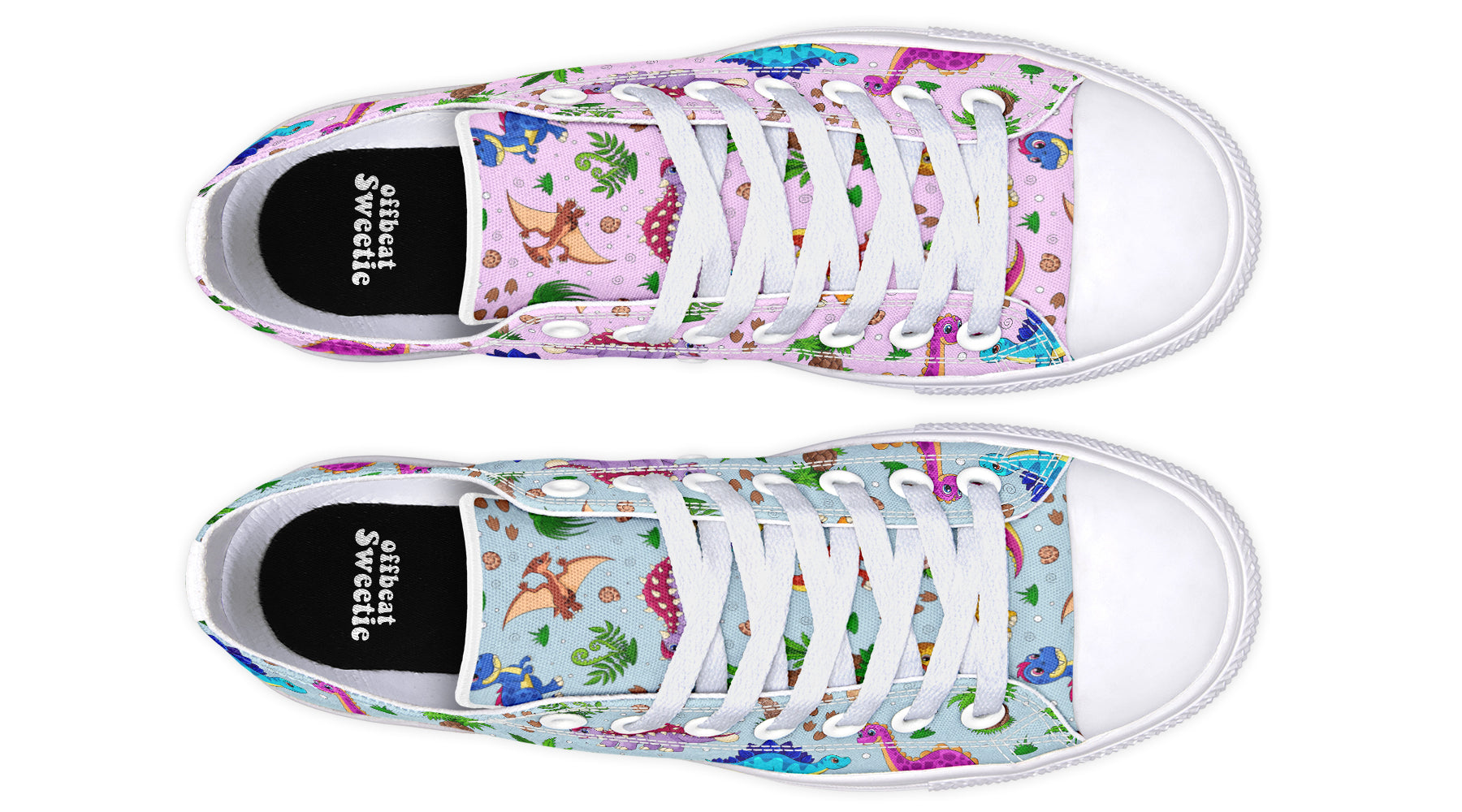 Pink And Blue Mismatched Baby Dinos Low Tops - Offbeat Sweetie