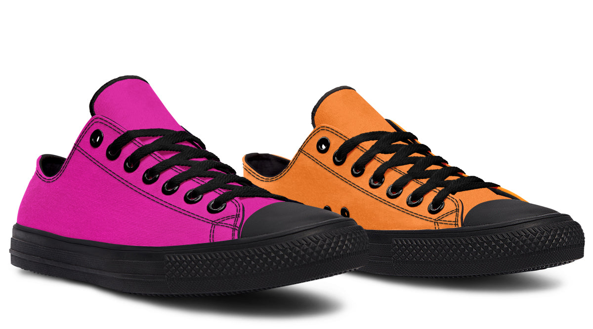 Pink And Orange Mismatched Low Tops - Offbeat Sweetie