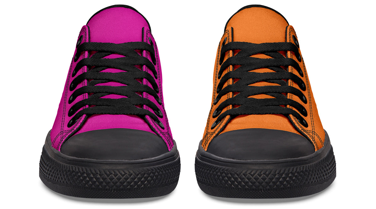 Pink And Orange Mismatched Low Tops - Offbeat Sweetie