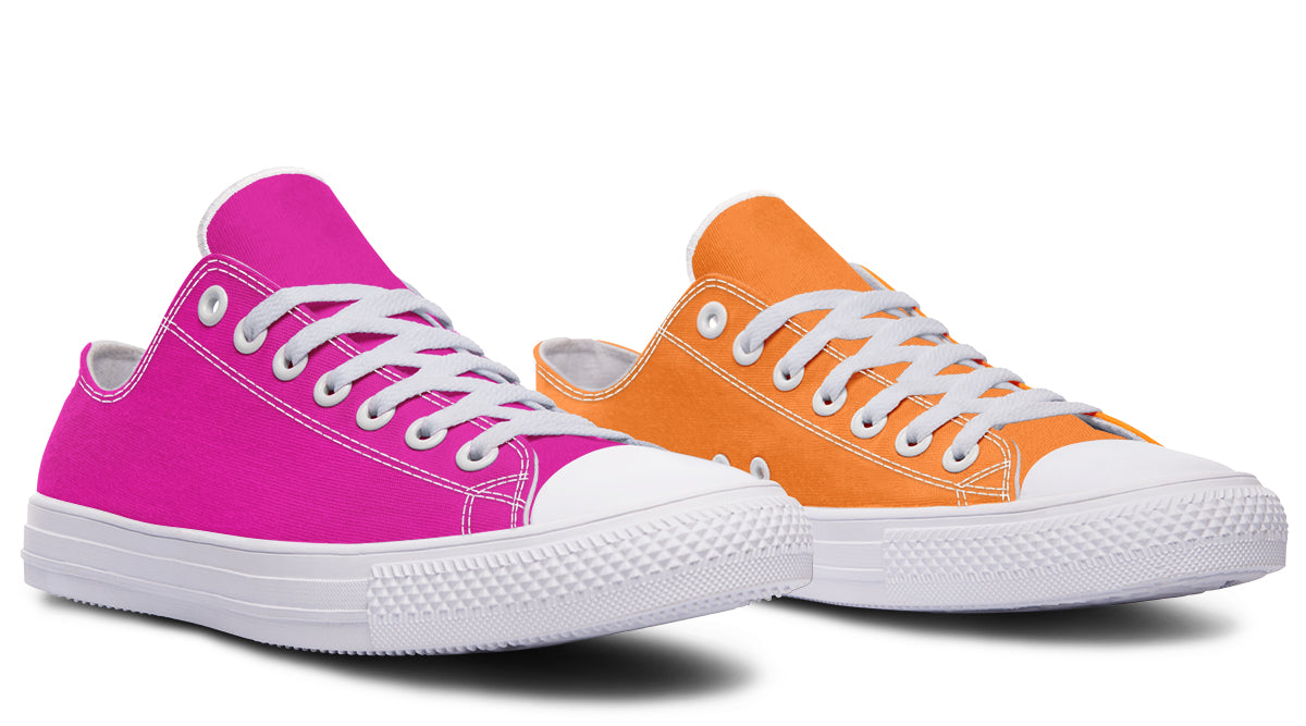 Pink And Orange Mismatched Low Tops - Offbeat Sweetie