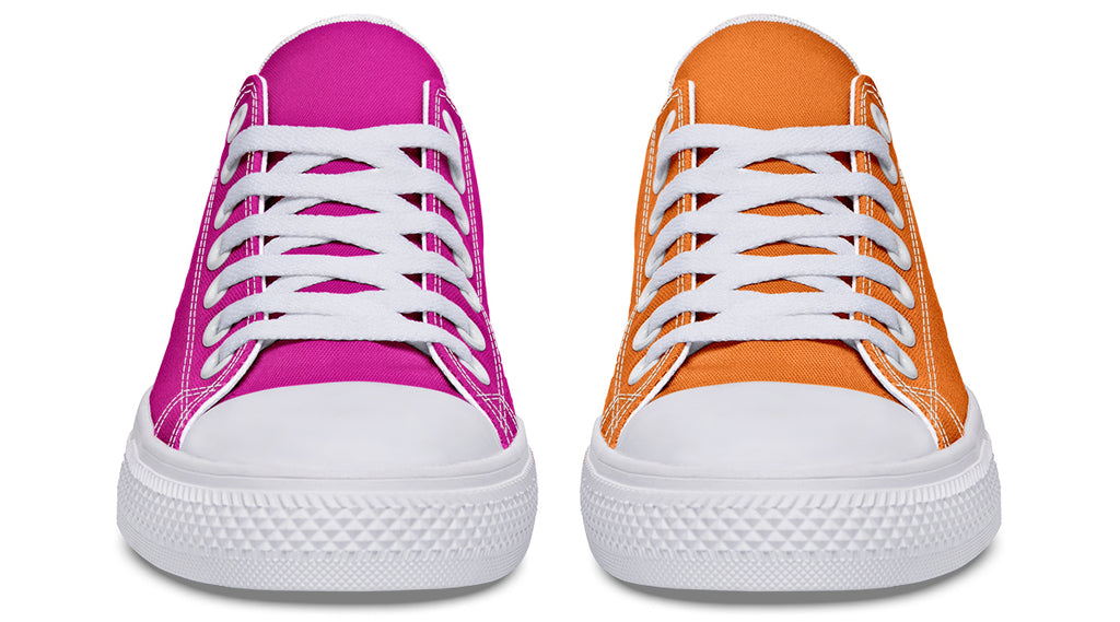 Pink And Orange Mismatched Low Tops - Offbeat Sweetie