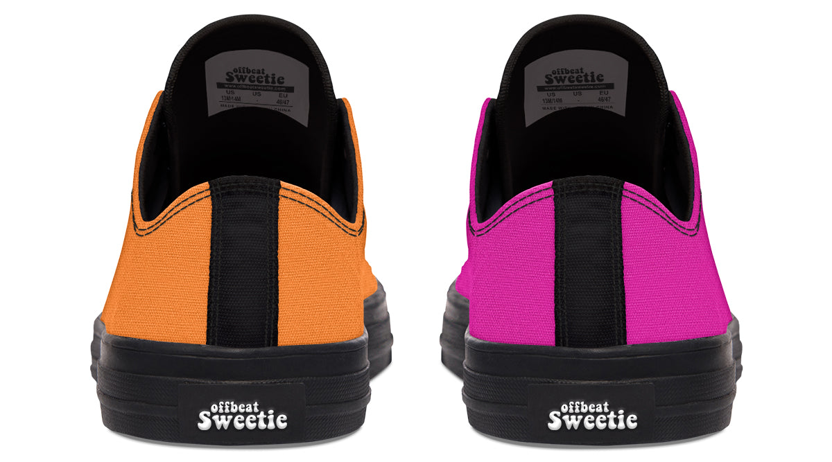 Pink And Orange Mismatched Low Tops - Offbeat Sweetie