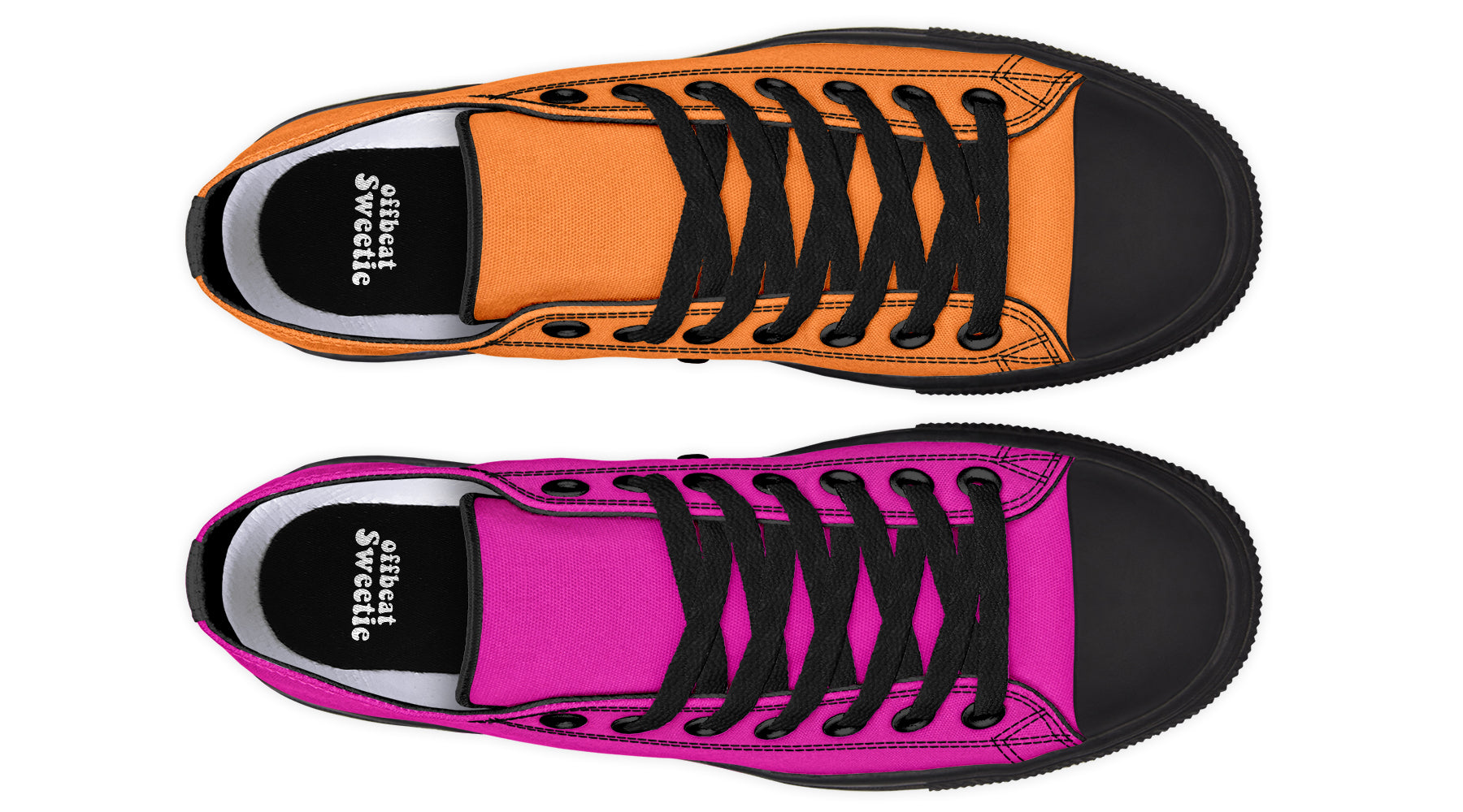 Pink And Orange Mismatched Low Tops - Offbeat Sweetie