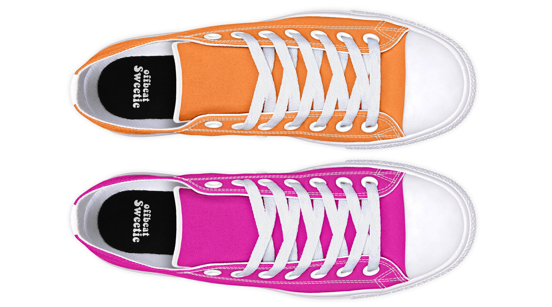 Pink And Orange Mismatched Low Tops - Offbeat Sweetie