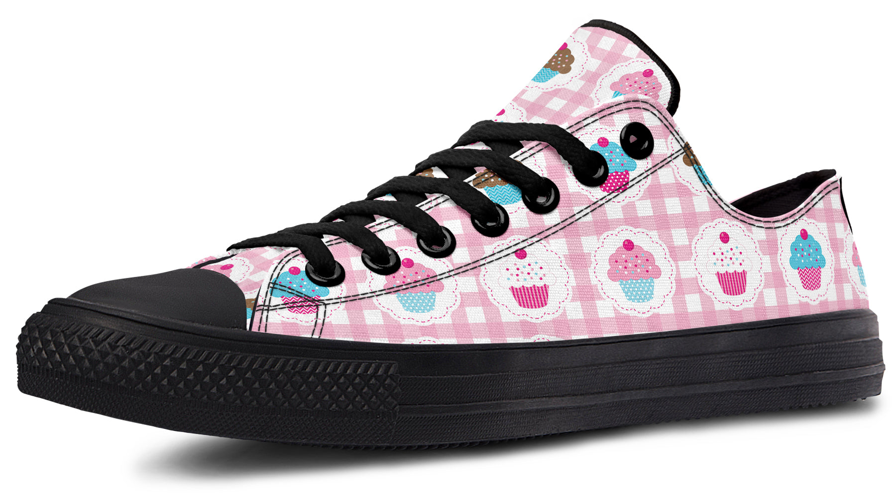 Pink And Yellow Mismatch Gingham Cupcakes Low Tops