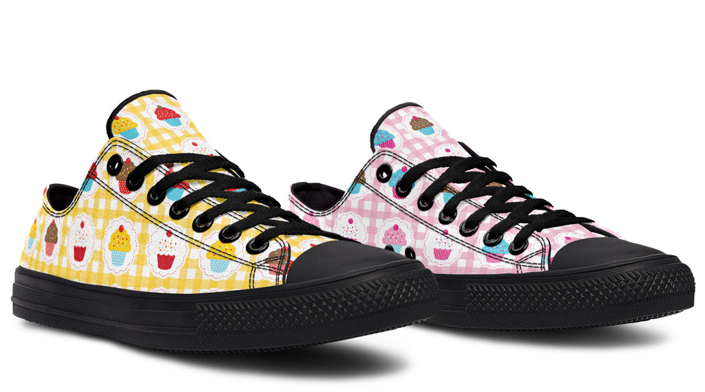 Pink And Yellow Mismatch Gingham Cupcakes Low Tops