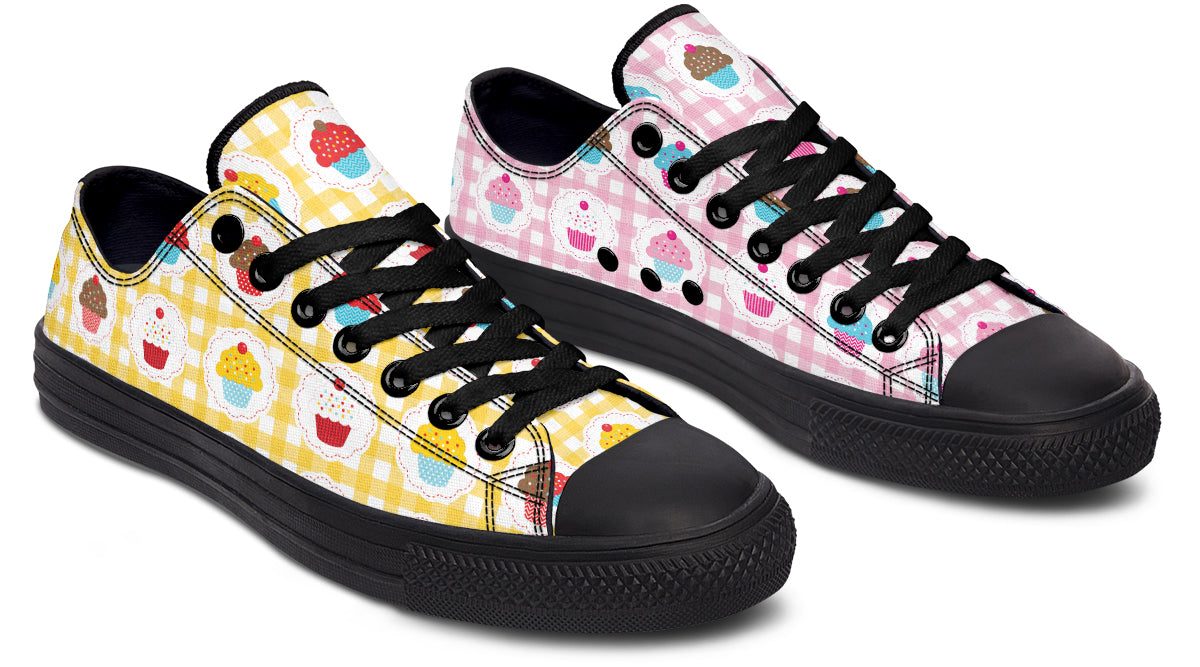 Pink And Yellow Mismatch Gingham Cupcakes Low Tops
