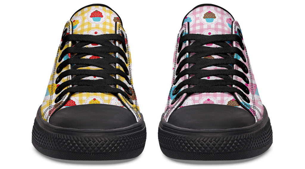 Pink And Yellow Mismatch Gingham Cupcakes Low Tops