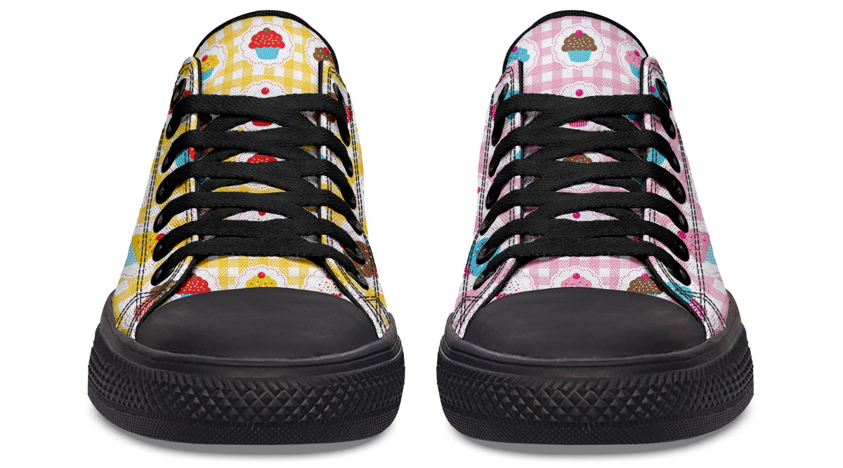 Pink And Yellow Mismatch Gingham Cupcakes Low Tops