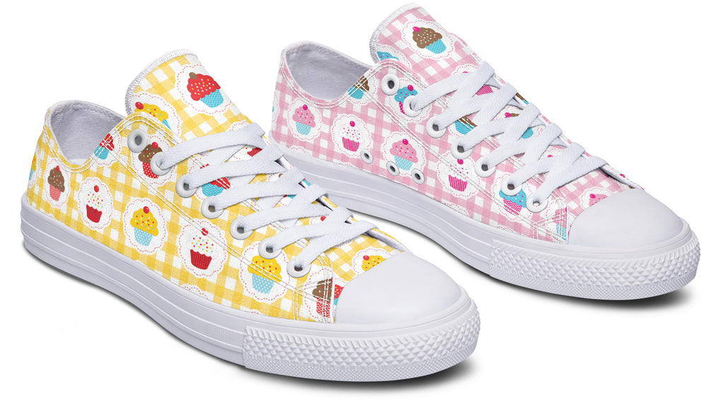 Pink And Yellow Mismatch Gingham Cupcakes Low Tops