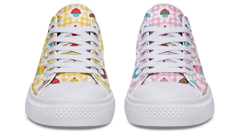 Pink And Yellow Mismatch Gingham Cupcakes Low Tops