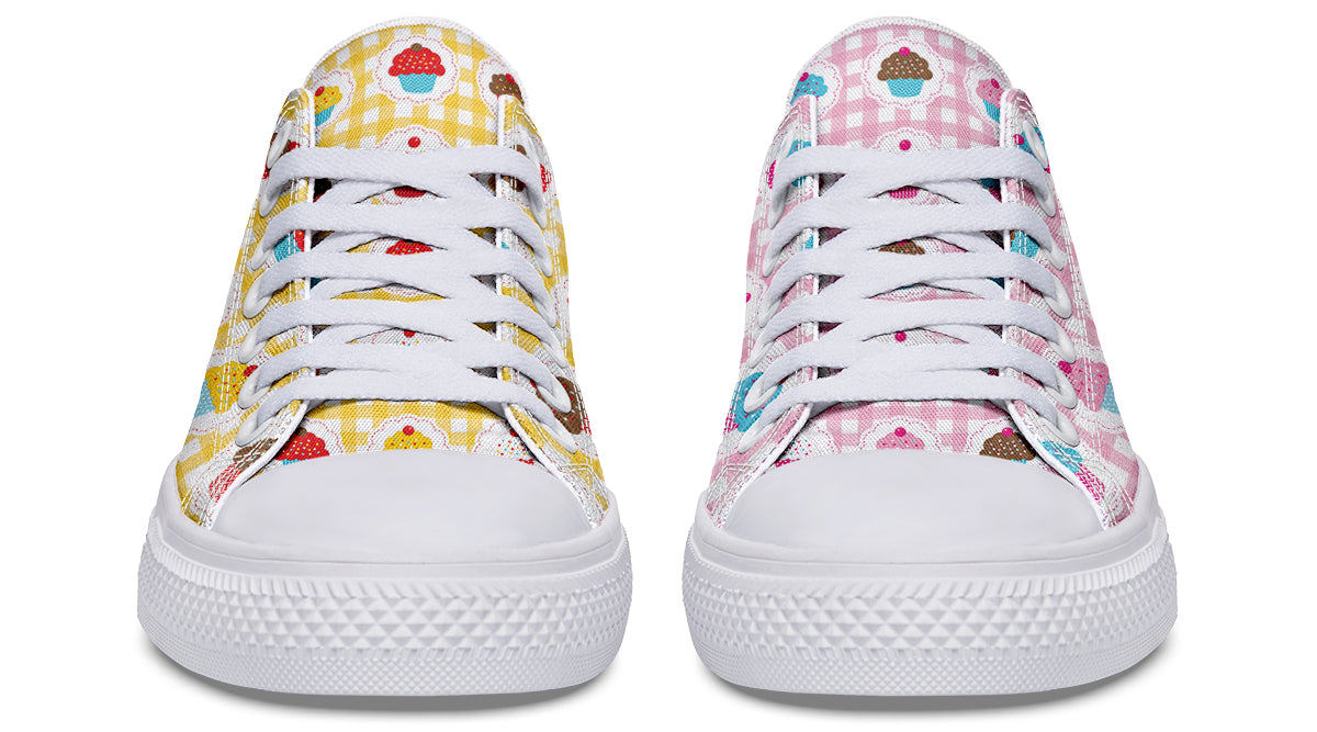 Pink And Yellow Mismatch Gingham Cupcakes Low Tops
