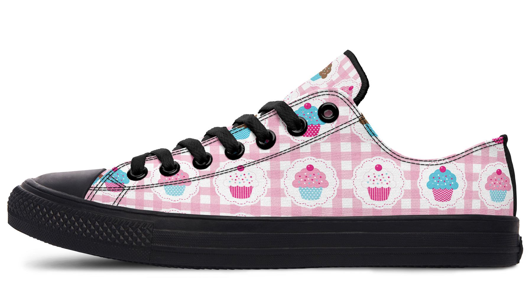 Pink And Yellow Mismatch Gingham Cupcakes Low Tops