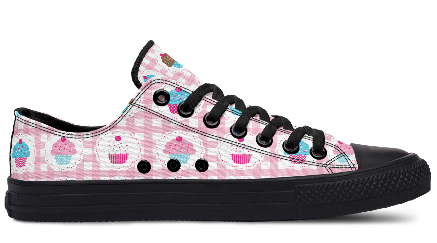 Pink And Yellow Mismatch Gingham Cupcakes Low Tops