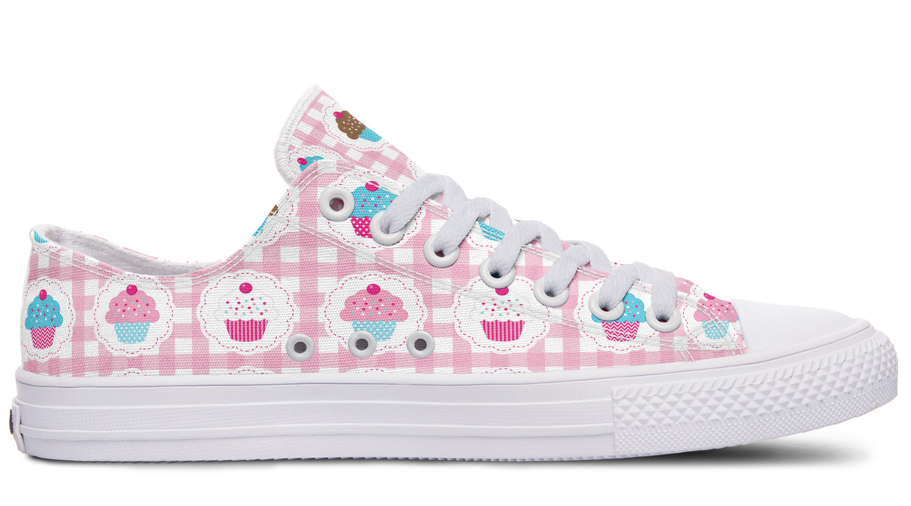 Pink And Yellow Mismatch Gingham Cupcakes Low Tops