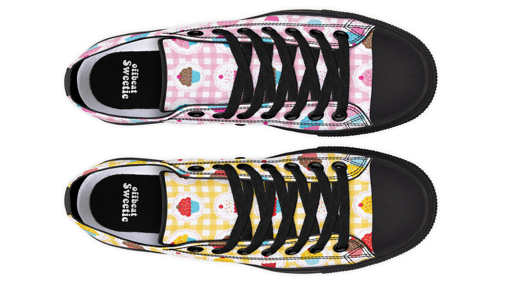 Pink And Yellow Mismatch Gingham Cupcakes Low Tops