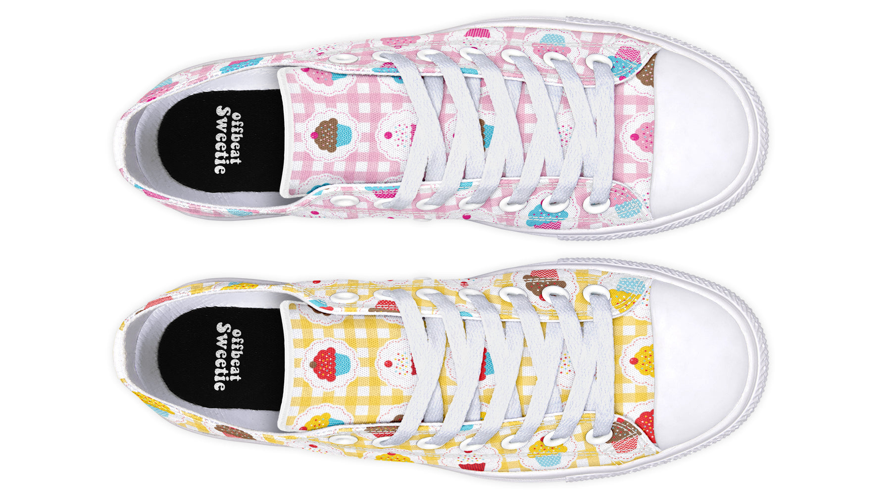 Pink And Yellow Mismatch Gingham Cupcakes Low Tops
