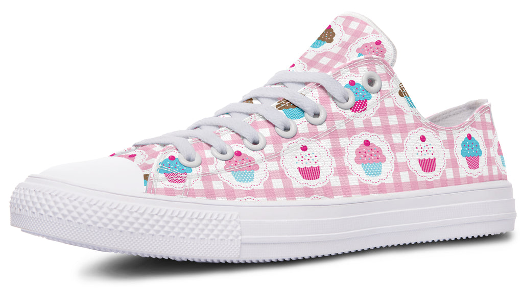 Pink And Yellow Mismatch Gingham Cupcakes Low Tops (Wide)