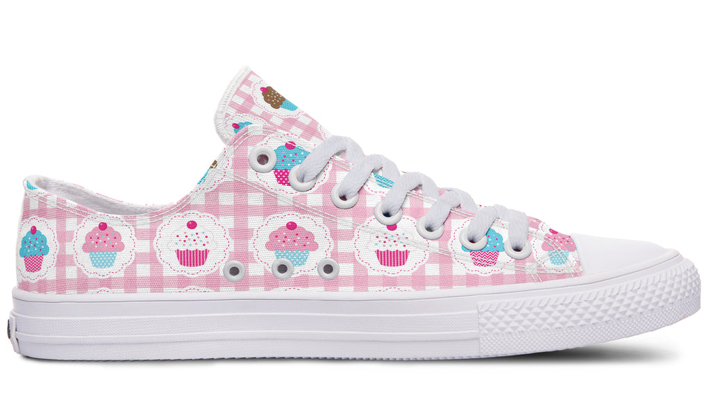 Pink And Yellow Mismatch Gingham Cupcakes Low Tops (Wide)
