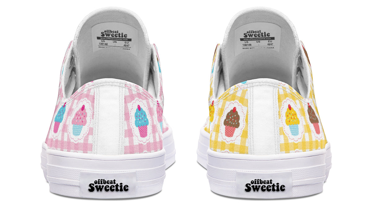 Pink And Yellow Mismatch Gingham Cupcakes Low Tops (Wide)