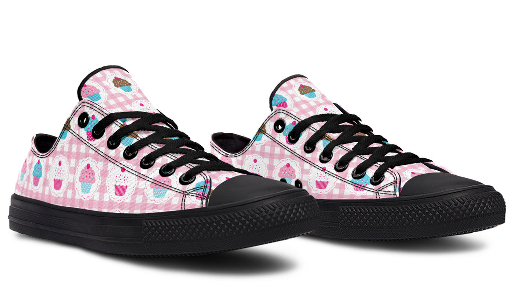 Pink Gingham Cupcakes Low Tops (Wide)