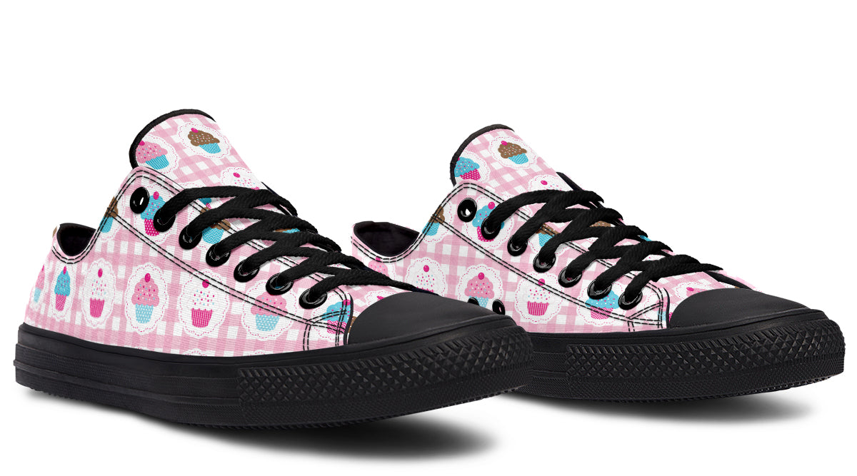 Pink Gingham Cupcakes Low Tops (Wide)