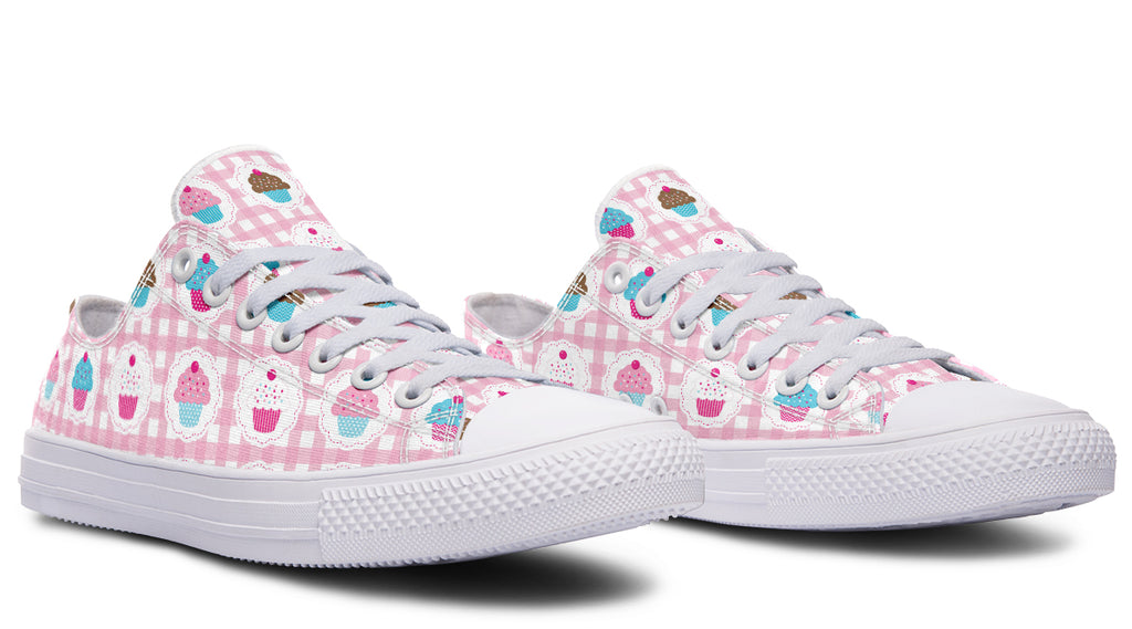 Pink Gingham Cupcakes Low Tops (Wide)