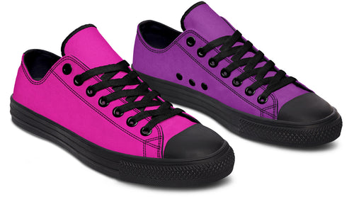 Purple And Pink Mismatched Low Tops - Offbeat Sweetie